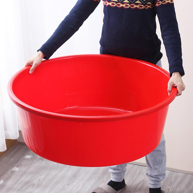 Extra Thick Red Plastic Washbasin - Large Round Household Basin