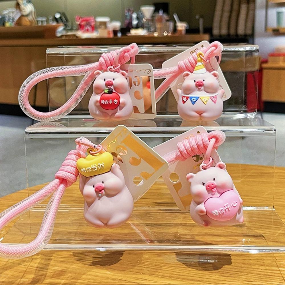 

Trinket Piggy Key Chain PVC Lotus Pig Keyring Creative Pink Pig Keychain Piggy Decoration Style1