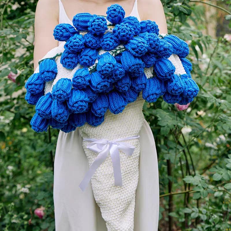 Country-style Rose Bouquet Blanket Valentine's Day Gift for Best Friends Knitted Hyacinth Wool Blanket