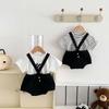 Summer Ribbed Baby Overalls & Cartoon T-Shirt Set - Korean Style