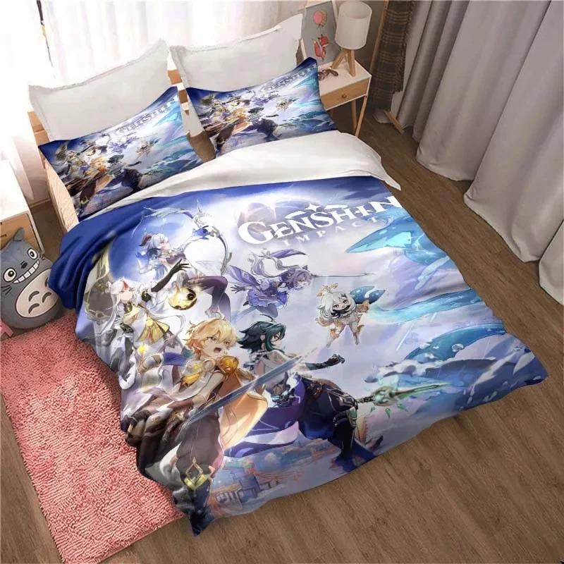 

3D Genshin Impact Game Anime Пододеяльник Пододеяльник Двуспальная кровать Пододеяльник Домашний текстиль Мальчики Взрослые 70x133cm 2pcs