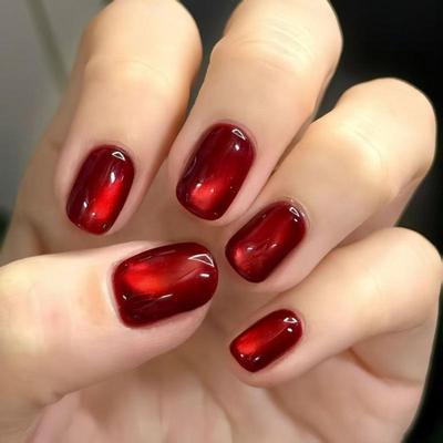 New Year Bestseller: Red Glass Beads Cat Eye Semi-Handmade Nail Art - High-End, Removable Whitening Wearable Nails