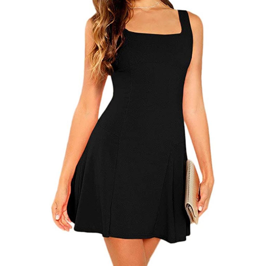 Ladies Sleeveless Camisole Dress Color Tunic A-line Skirt