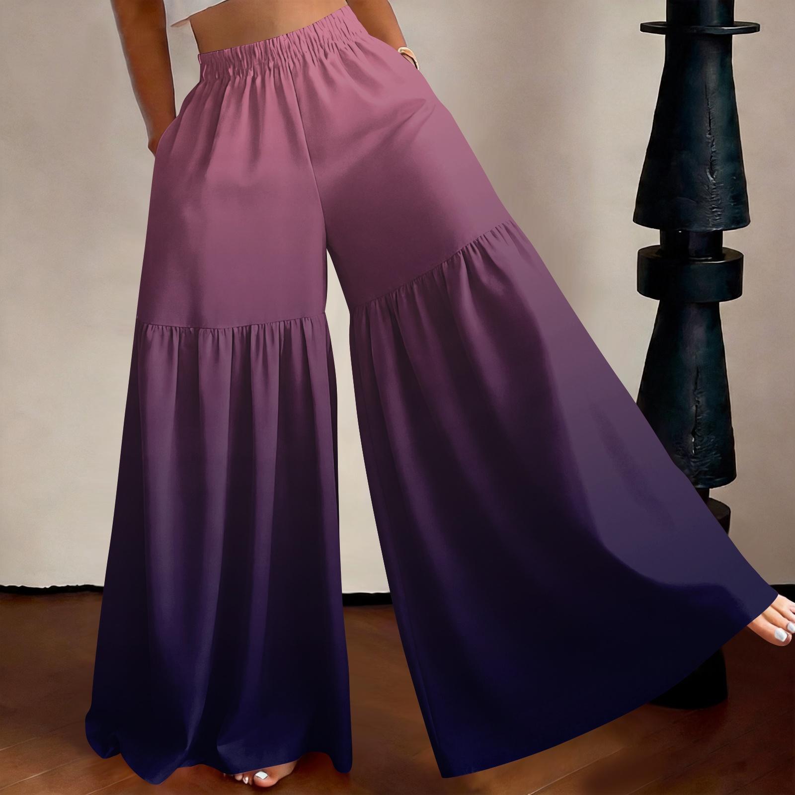 

Women s High Waist Wide Leg Pants Loose Fit Lightweight Flowing Gradient Print Casual Trousers Elastic Waistband Comfortable Fit L