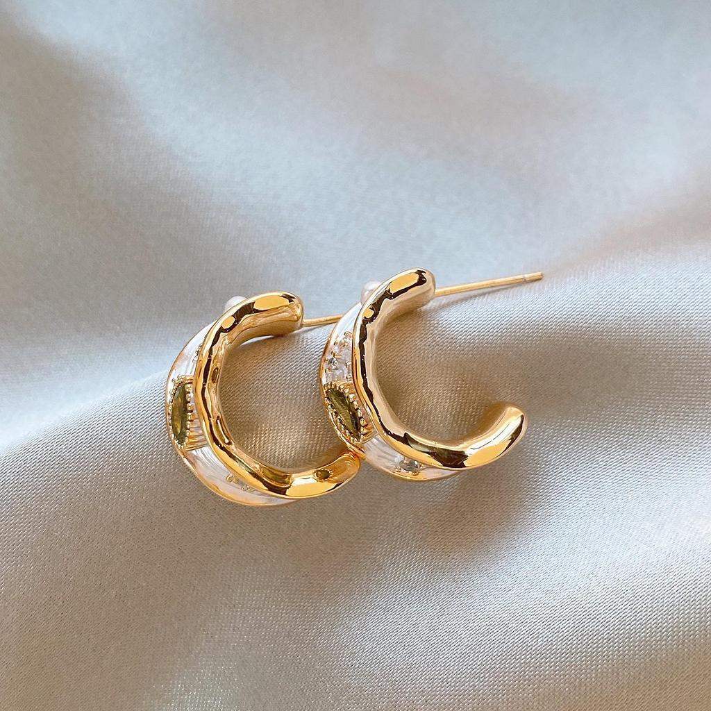 Rhinestone Tiger Eye Zircon Stud Earrings - Starry Brown Light Luxury High-End Design