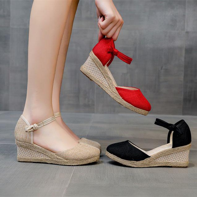 Vår Sommer Sko Dame Sko med hæl Dame Kilehæl Merke Dame Pumps Casual Dame Kiler 8cm Plus Size 42