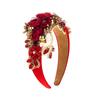 Women Heaband Fake Flower Faux Pearl Shiny Rhinestone Decor Wide Vintage Luxury Anti-slip Colorful Hair Hoop Anti-slip Hair Decoration Accessory