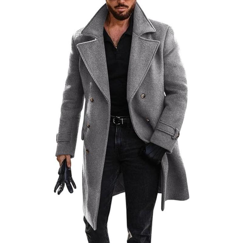 Autumn and Winter Woolen Coat Men's Double-breasted Thickened Trench Coat Men's Medium and Long Coat