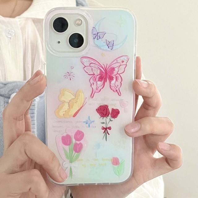 Relif 3d Butterfly Flower Ins Tulips Phone Case For Iphone 11 12 Promax 14 13 Pro Max Soft Silicone Imd Cartoon Cute Cover Capa