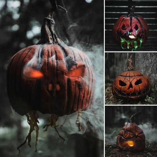 Krvavá dýně Figurka Hororová Halloweenská Dýně Socha Strašidelná Pryskyřičná Stolní Ozdoba pro Domácí Párty Dekor