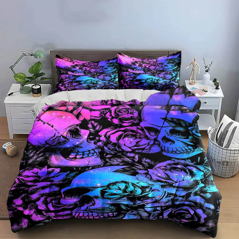 """Totenkopf Rose Kunst Dekor Set" Weiches Bequemes Bettbezug Bettwäsche Set Enthalten 1*Bettbezug & 2*Kissenbezüge Geschenk"""