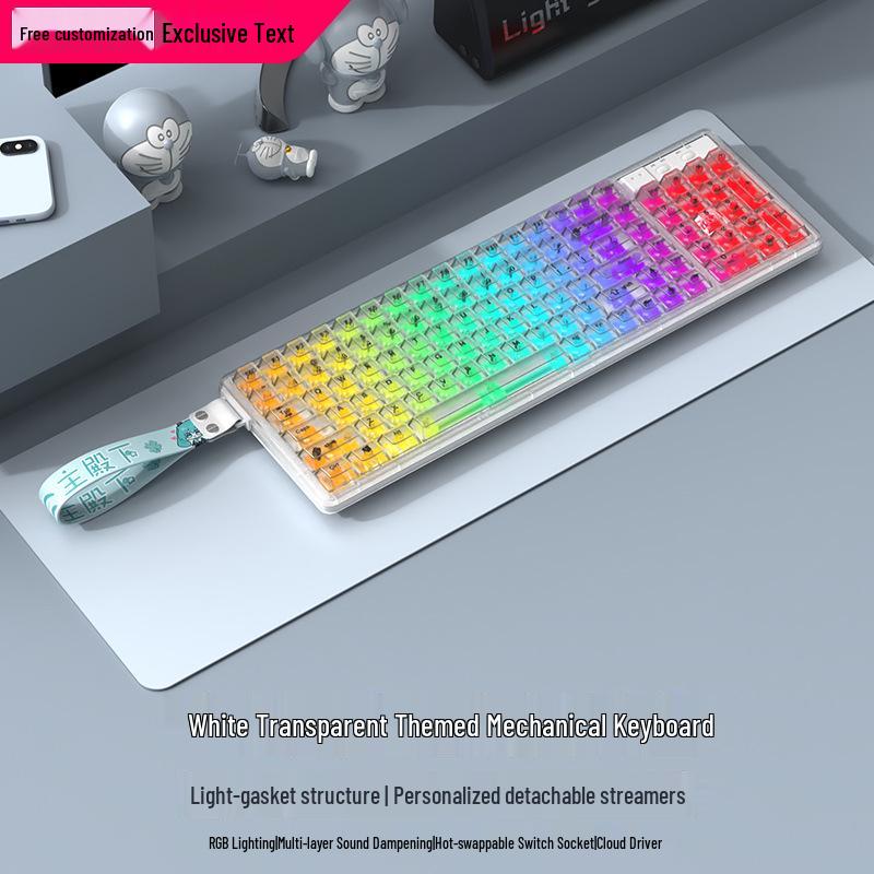 Langtu GK102 Wireless Bluetooth Wired Mechanical Keyboard - Transparent Customizable Design for Girls, Office, and e-Sports Gaming.