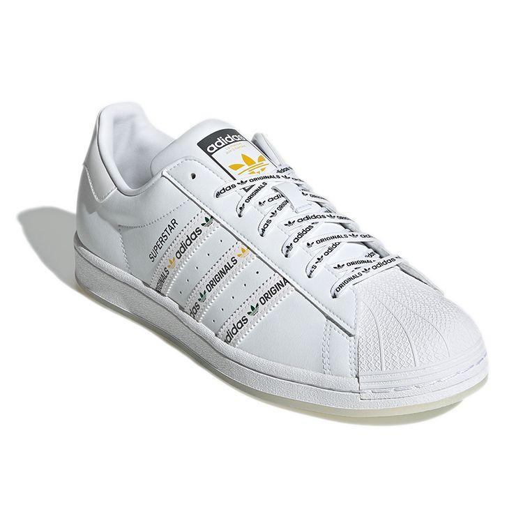 Adidas Superstar Logo Stripes - Pantofi sport unisex, albi, verde aprins, GX2990, albi