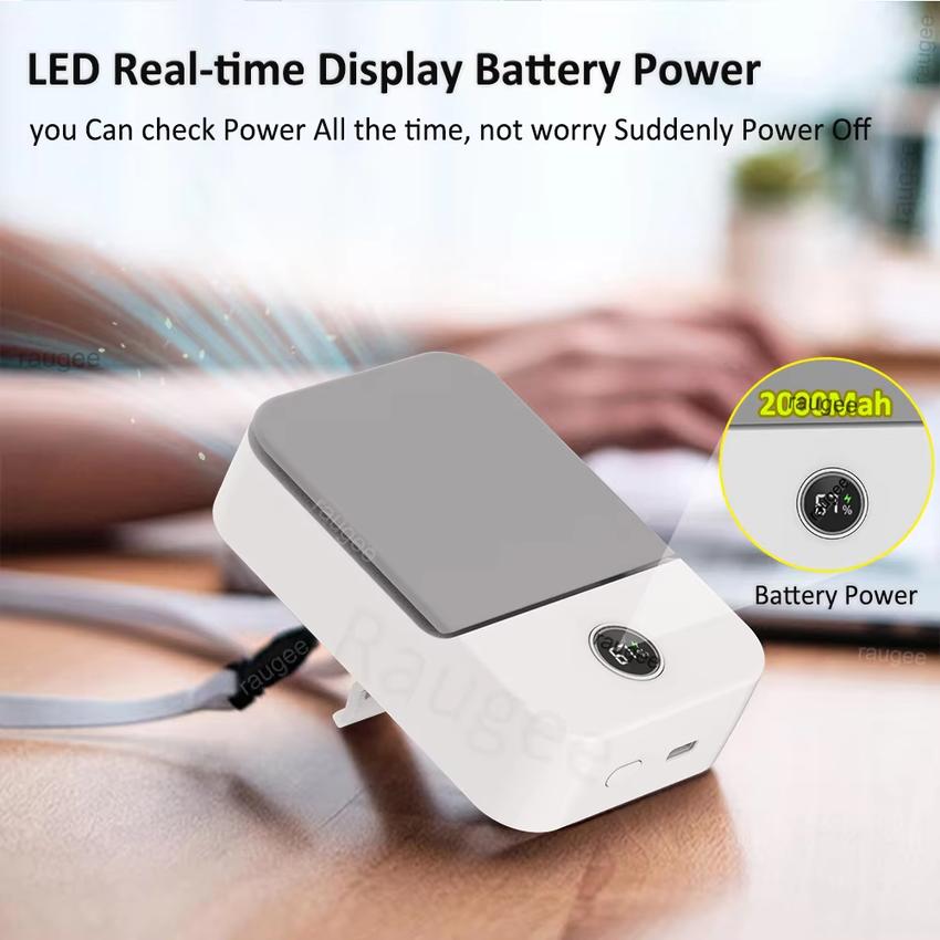 Portable Waist Fan 2000mAh Outdoor Mini Hanging Neck Fan with 3 Gear Strong Wind Rechargeable Portable Waist Clip Fan Air Cooler
