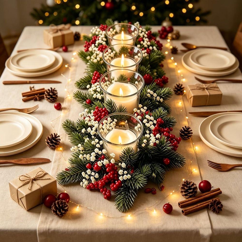 Handmade Simulation Pine Branch 20cm Red Berry Candle Wreaths New Year