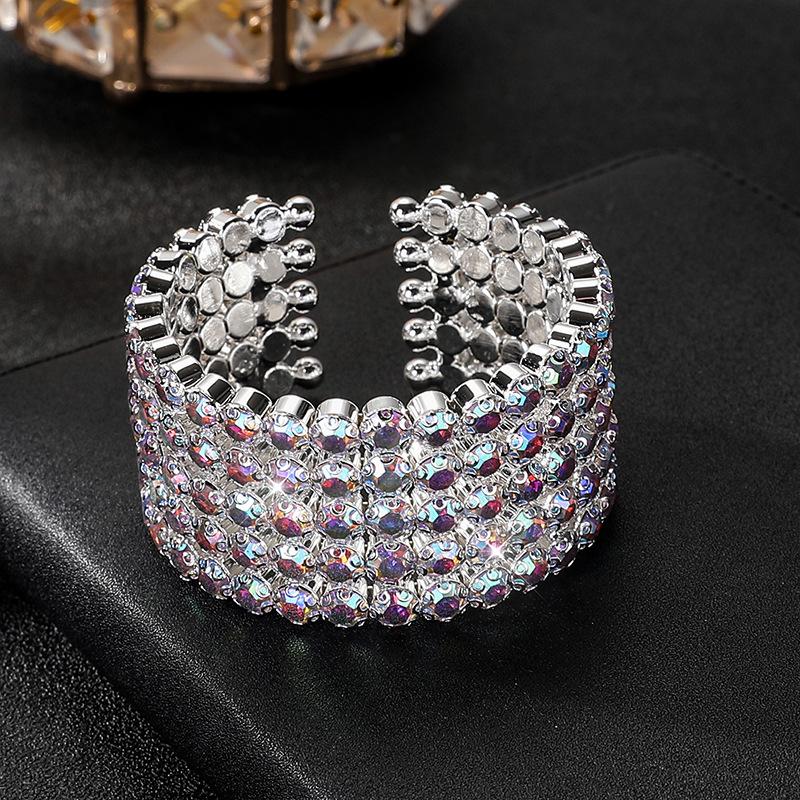 AB Rhinestone Open Bracelet Bridal Versatile Diamond Full Diamond Elastic Bracelet Jewelry