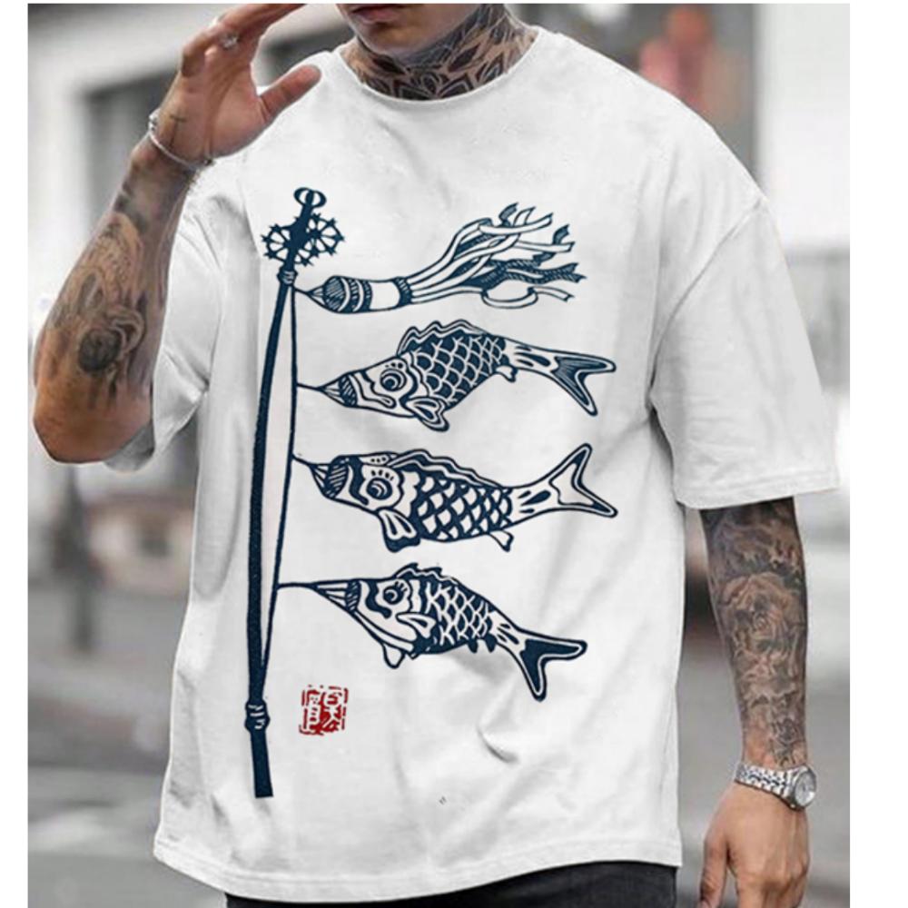 Men T-Shirts Casual Short Sleeve Tops Japanese Style Ukiyoe Graphic Clothing Oversized Summer Apparel Street Male T-Shirts