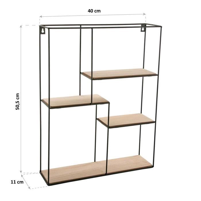 Étagère murale de style industriel Mumbai - 50,5 x 40 x 11 cm - avec 4 étagères en bois et métal - Marron - Versa