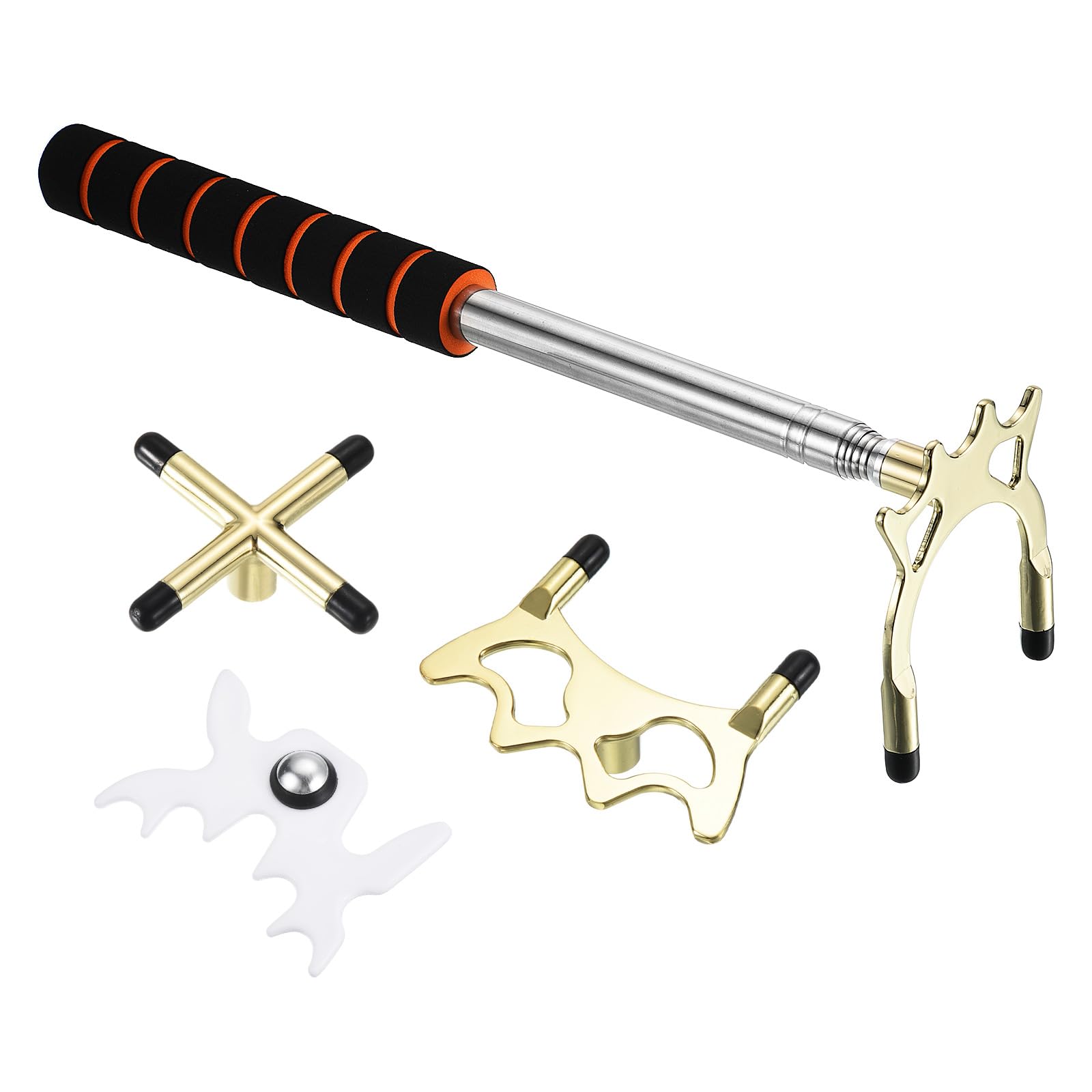 PATIKIL Telescopic Billiard Cue Stick Pool Cue Accessory with Detachable Metal Bridge Heads for Pool Table Bridge, Low/High/Cross Play, Gold/White