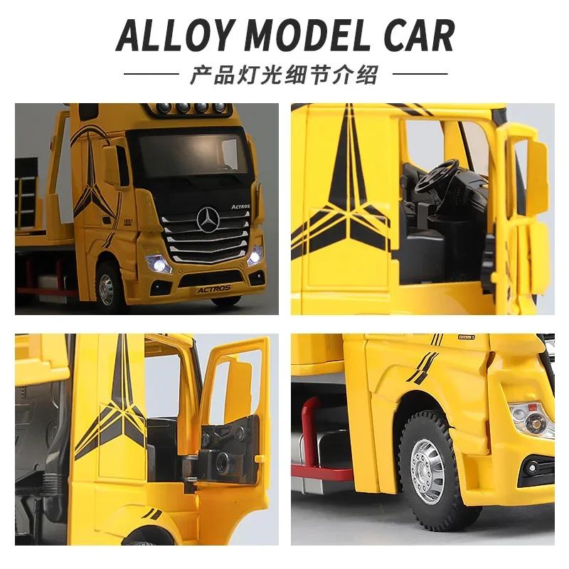 1:24 Mercedes Benz Flatbed Trailer Truck Alloy Car Model Sound and Light Children's Toy Collectibles Birthday gift