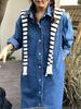Korean Chic Simple Lapel Single-Breasted Denim Shirt Dress for Women - Spring/Autumn Casual Long Style