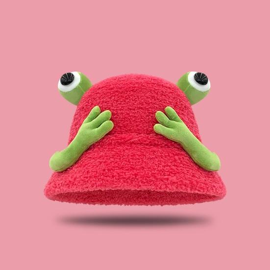 Winter Fischerhut Cartoon 3D Frosch Design Verdickter Plüsch Fischerhut Damen Outdoor-Aktivitätszubehör