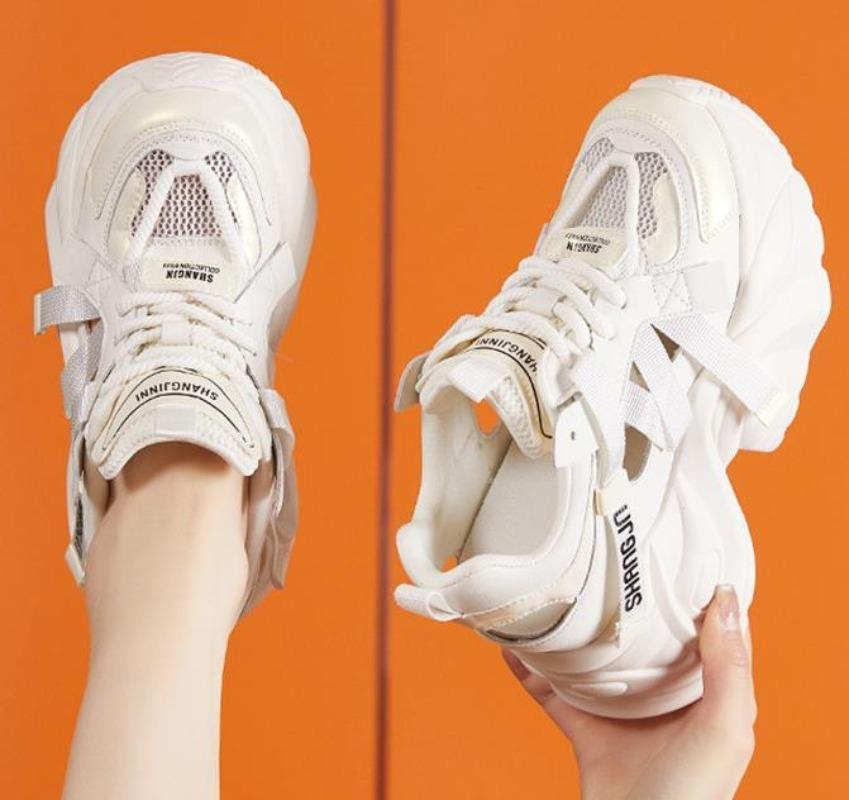 Fashion Top quality 9cm Microfiber Leather Mixed Color Hollow Women Chunky Sneaker Summer Vulcanize Platform Wedge Loafer Comfy Shoes