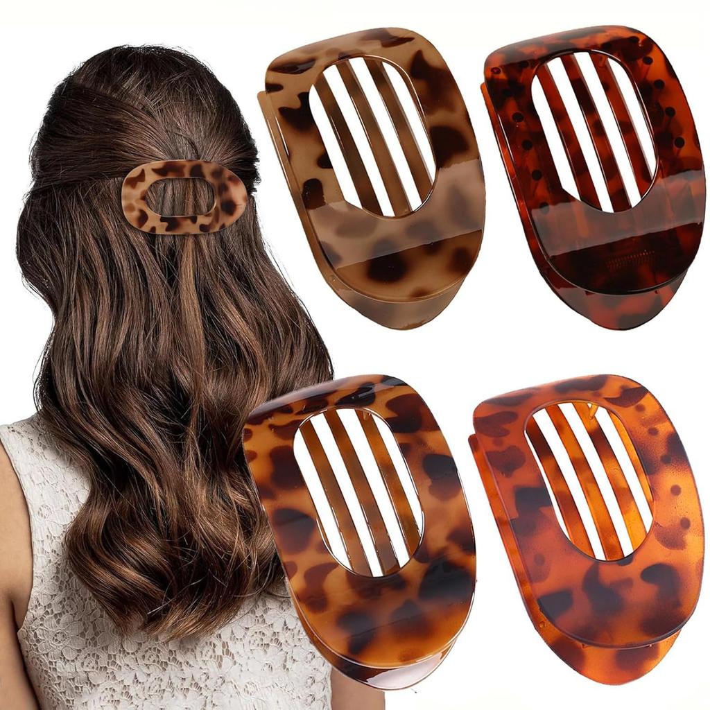 Fashion Oval Flat Hair Clips For Women New Design Leopard Large Flat Round Claw Clip French Concord Hair Clips Hair Accessories