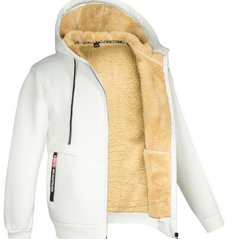 Hoodies Men Autumn Winter Thicken Fleece Sherpa Jacket Zip Up Hooded Coats Zipper Pockets Wear