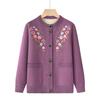 Embroidered Velvet Cardigan for Middle-aged & Elderly Women - Cozy Winter Sweater