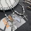 Gothic Punk Hollowed-out Cross Zircon Pendant Imitation Pearl Beaded Necklace for Women Hip-hop Trend Charm Jewelry Accessories