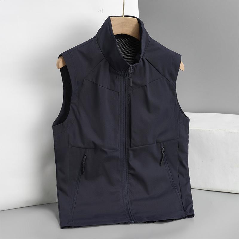 

Мужской жилет для улицы, кардиган на весну и осень, куртка без рукавов со стойкой, дышащий повседневный спортивный жилет для рыбалки и фотографии 5XL синий