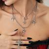 Hip Hop Style Cross Pentagram Pendant Necklace, Personality Shining Star Chain Collarbone Chain