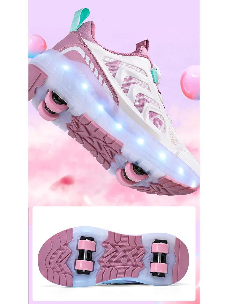Children's Four-Wheel Luminous Roller Shoes with Rotating Buckle and Flashing Wheels