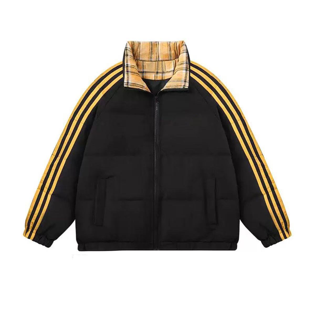 

Новая Сращенная Полосатая Пуховая Хлопковая Одежда Женское Зимнее Пальто Корейская Версия Свободная Утолщенная Одежда-Хлеб XXL чёрный