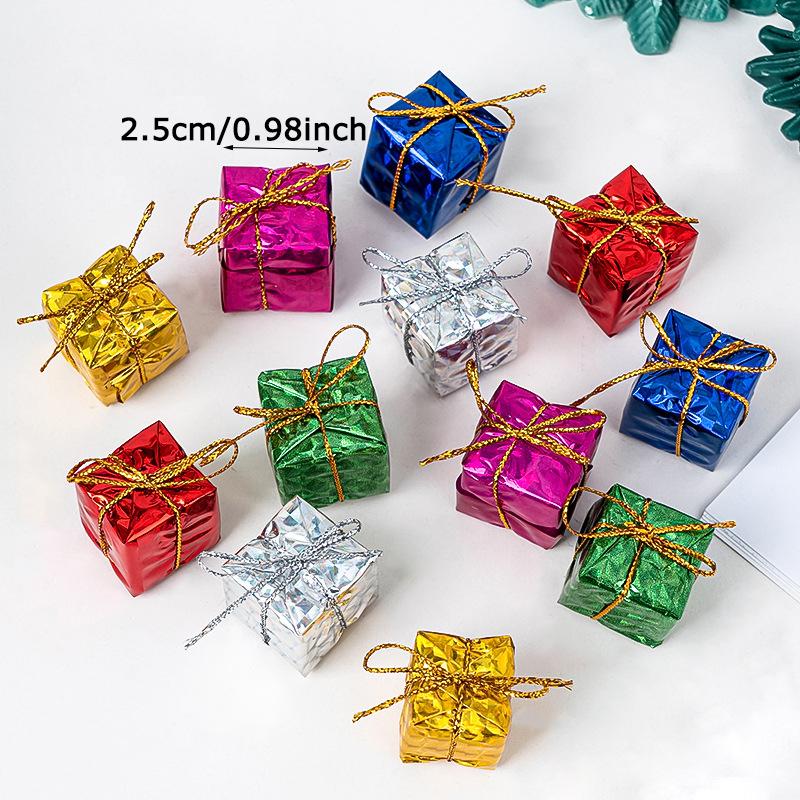 WTEMPO 4 Packs 12PCS/Pack Christmas Decorations 2.5CM Laser Small Gift Bags Christmas Decorations Creative DIY Christmas Tree Decorative Pendants
