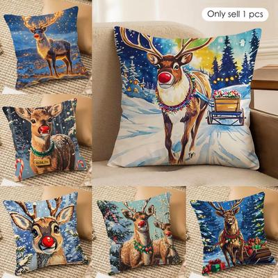 Cute Colorful Reindeer Cushion Cover Silky Short Plush Invisible Zipper Dustproof Sofa Pillow Case For Home Decor