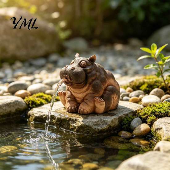 Resin Hippo Figurine Water Spitting Hippopotamus Figurine, Realistic Statue, Animal Ornament Fountain Sculpture for Garden Pond Pool Decoration Decor