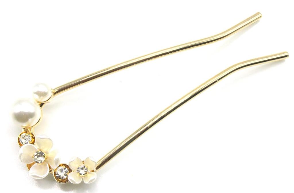 Miaomyao Hairpin Drumstick Hair Ornament Japanese Style Tomesode Metal Cubic Zirconia Flower Plum Blossom White Plum Pearl Bijou Comb Hair Accessory