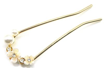 Miaomyao Haarnadel, Trommelstock, Haarschmuck, japanischer Stil, Tomesode, Metall, Zirkonia, Blume, Pflaumenblüte, weiße Pflaume, Perle, Bijou, Kamm, Haar-Accessoire