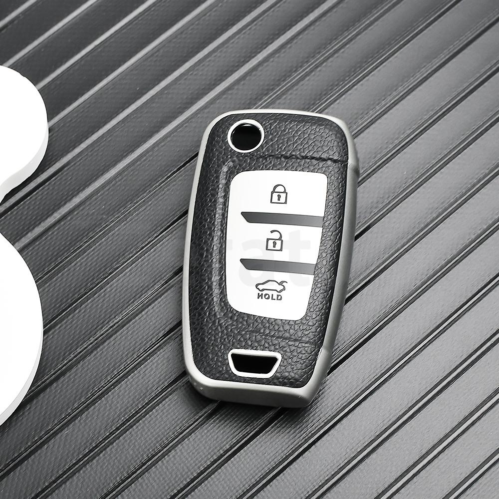 Leather TPU Shell Fob Car Flip Key Case Cover Holder For Hyundai I30 I35 I40 KONA Genesis Santa Fe Elantra Solaris Tucson Azera