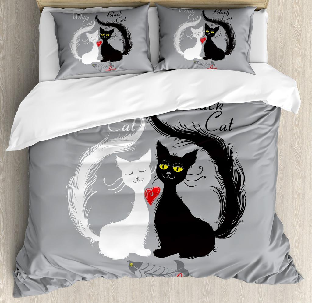 Sphynx Cat King Queen Duvet Cover Lovely Pet Kitty Bedding Set For Kids Teens Adults Animal Grey 2/3pcs Polyester Quilt Cover
