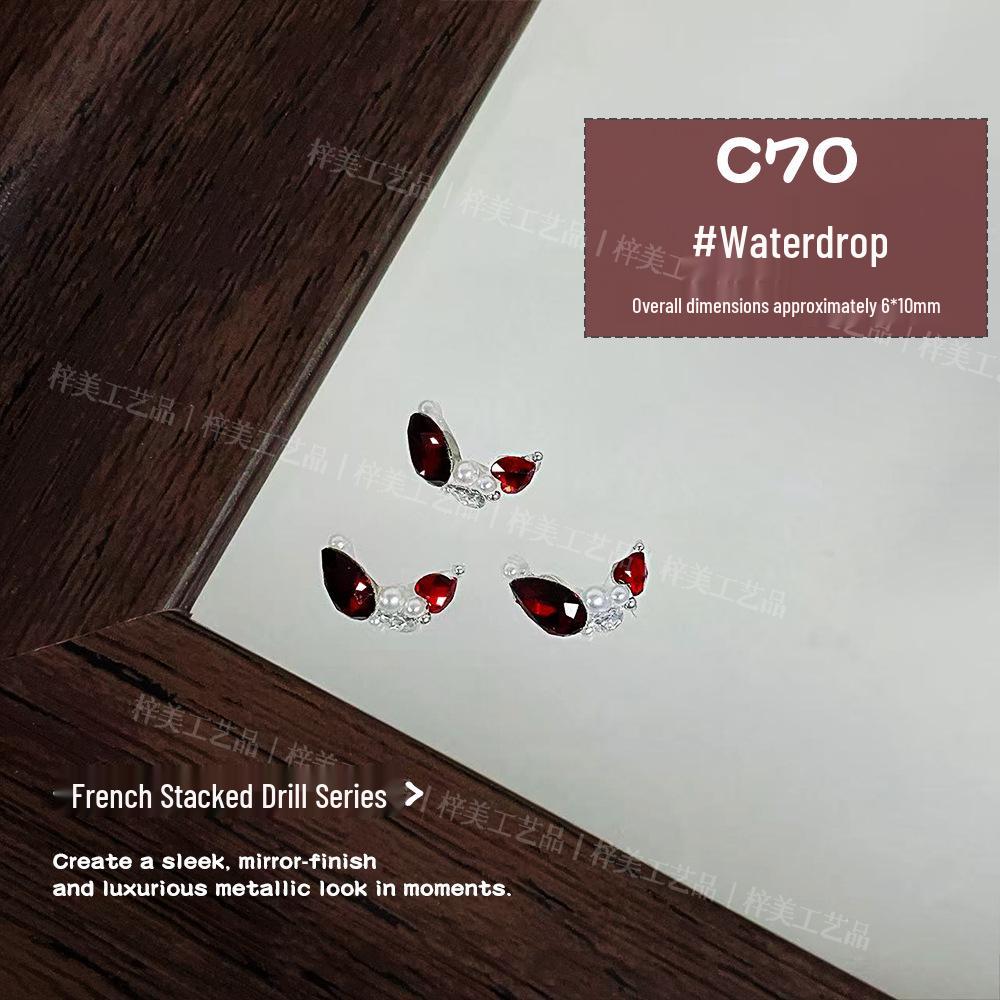 Nail Art Blood Red French Rhinestone Sparkle Camellia Decoration