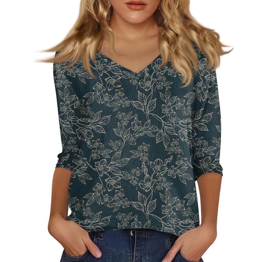 3/4 Length Sleeve Womens Tops Summer Trendy  V-Neck Blouses Dressy Casual  T-Shirt Summer Outfits Beach Vacation