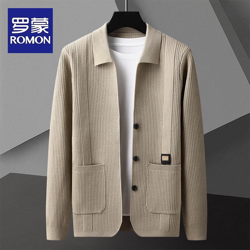 ROMON Men's 2026 Autumn Polo Collar Cardigan Sweater