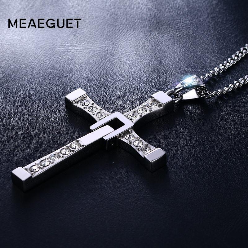 Meaeguet Collane a Croce in Acciaio Inossidabile Ciondoli Moda Gioielli Film The Fast and The Furious Toretto Uomo Collana con Zirconi