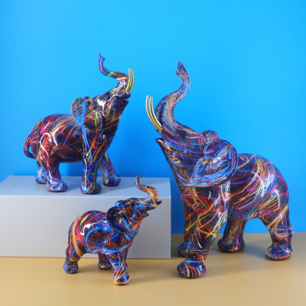 Kreativ Färg Linje Graffiti Elefant Staty Europeisk Graffiti Konst Djur Skulptur Personlig Hem Skrivbordsdekoration Prydnader
