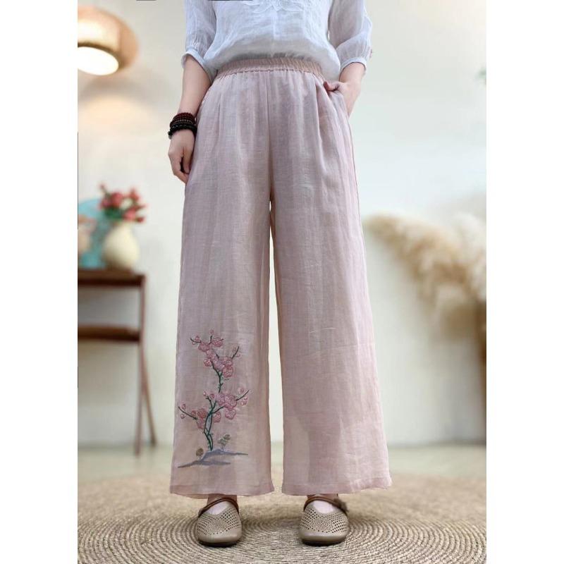 Hose im neuen chinesischen Stil für Damen im Sommer, elastische Stickerei, ethnischer Stil, bestickte Freizeithose, Retro-Loose-Weitbeinhose
