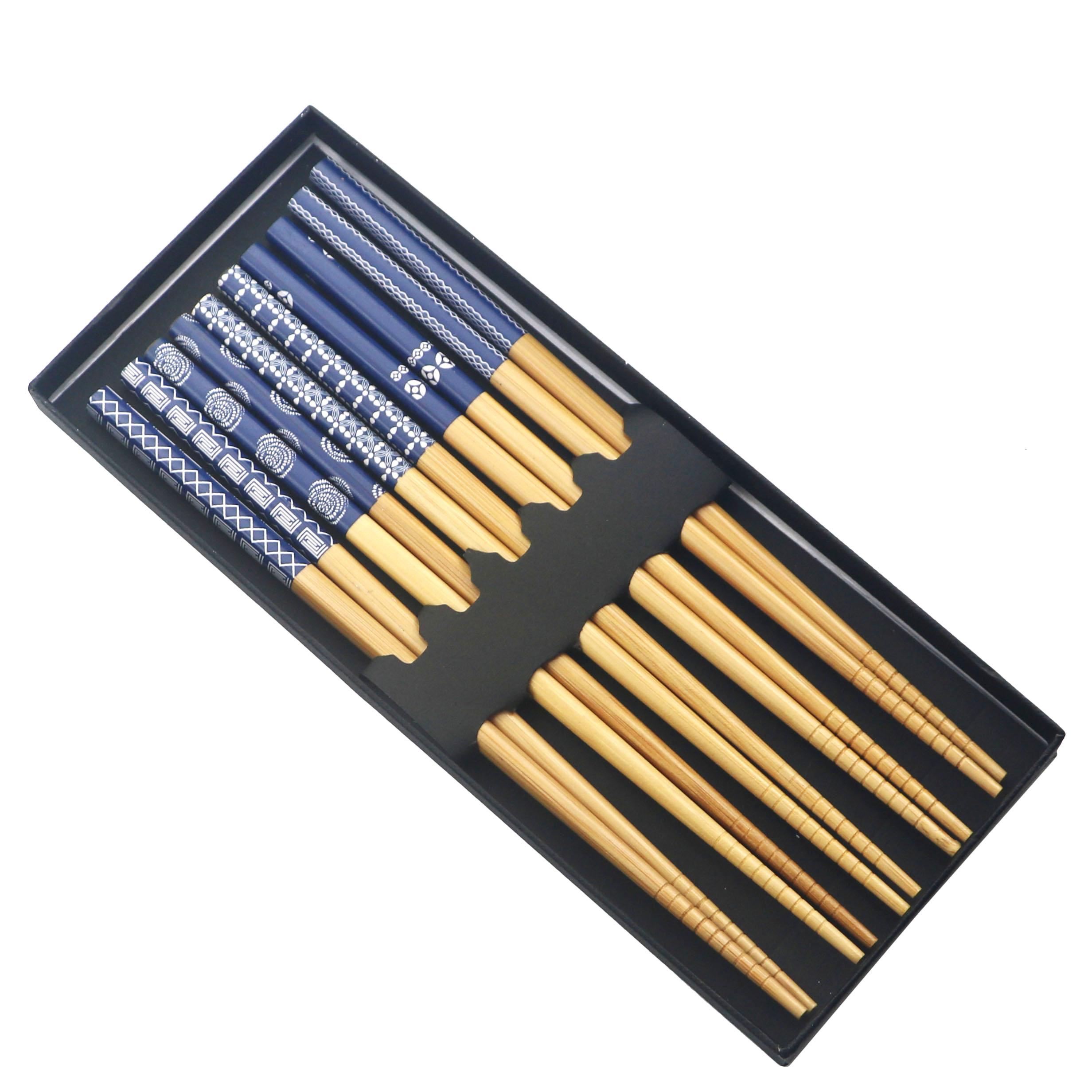 

5 пар паличок для їжі Довгі побутові палички для їжі Особистість Натуральний бамбук Нековзкий набір посуду Палички для суші Кухонні інструменти з коробкою синій