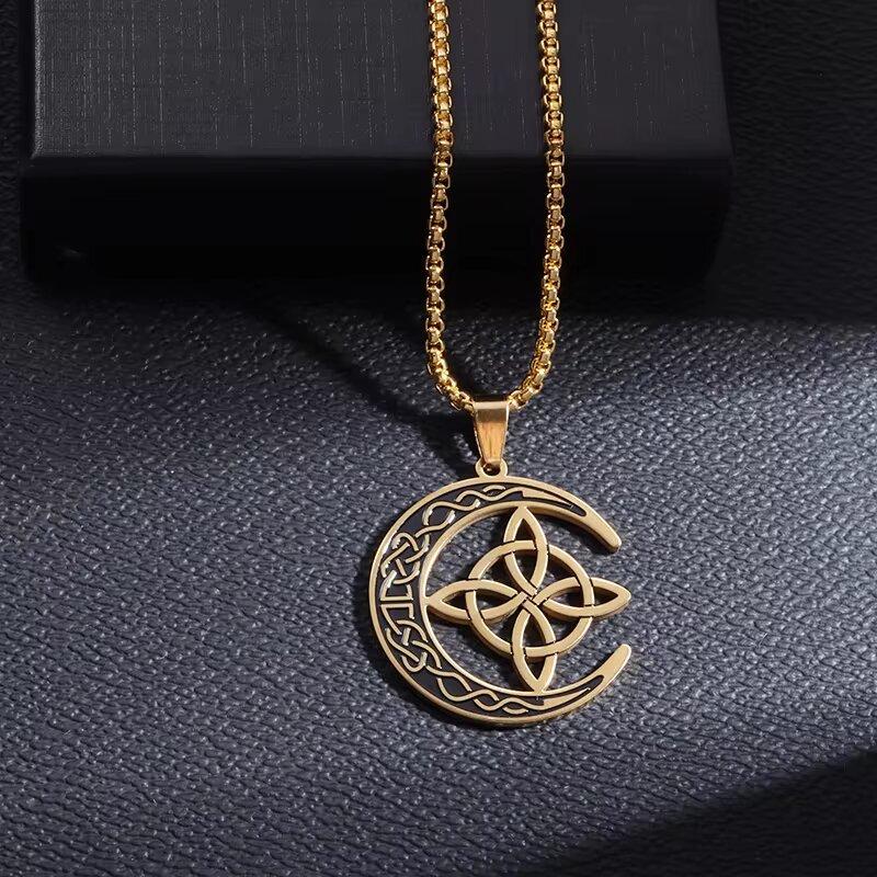 Good Luck Celtic Irish Knot Necklace Stainless Steel Witch Moon Amulet Protection Jewelry Women Fashion Necklace